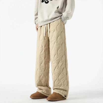 Logan Men's Winter Quilted Pants – Warm Fleece-Lined Pants with Loose Fit & Elastic Waistband
