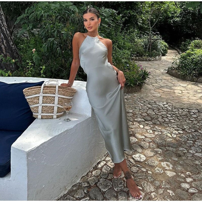 Géraldine Robe Longue Femme – Maxi Robe Sans Manches avec Dos Nu Élégant pour Été Chic
