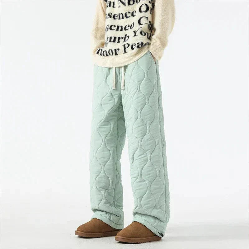 Logan Men's Winter Quilted Pants – Warm Fleece-Lined Pants with Loose Fit & Elastic Waistband