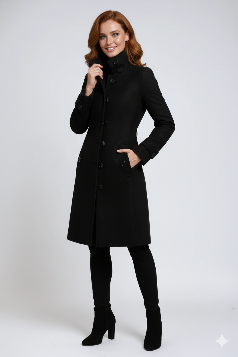 Sandy Trenchcoat for Women – Winter Coat with High Collar & Elegant Fitted Cut