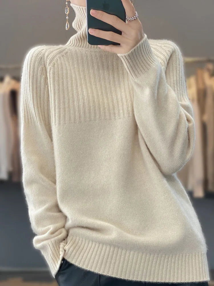 Luan Women's Turtleneck Sweater – Soft Knit with Ribbed Details & Modern Relaxed Fit
