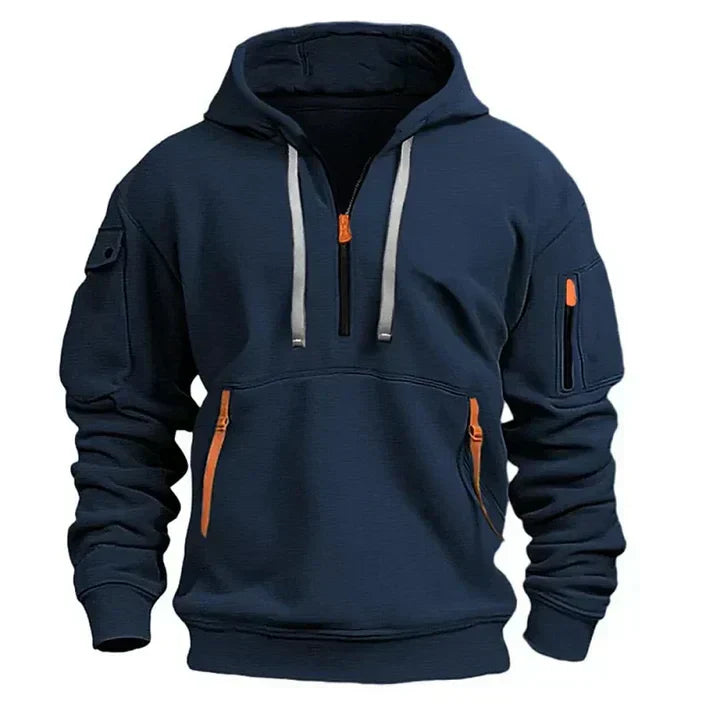 Mario Sweat à Capuche Homme – Moderne avec Demi-Zip, Multiples Poches & Style Décontracté