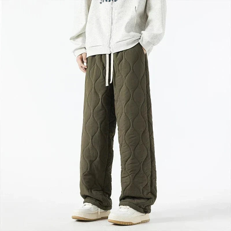 Logan Men's Winter Quilted Pants – Warm Fleece-Lined Pants with Loose Fit & Elastic Waistband