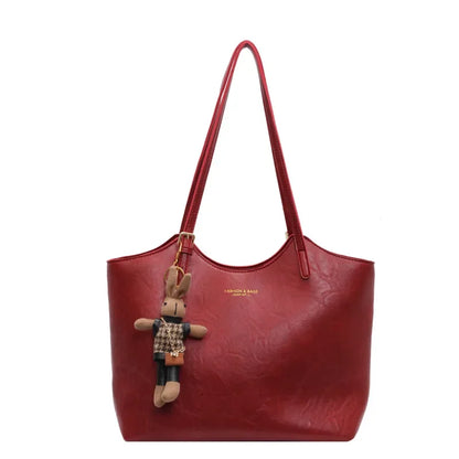 Emma Rustic Edge Tote – Spacious Vintage Vegan Leather Tote with Fancy Pendant