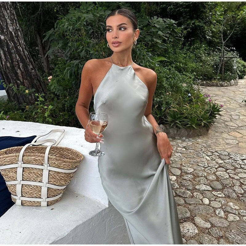 Géraldine Robe Longue Femme – Maxi Robe Sans Manches avec Dos Nu Élégant pour Été Chic