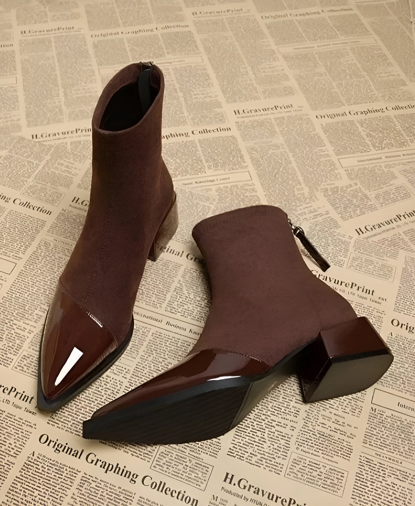 Gracia Bottines Femme – Boots Élégantes en Daim avec Détails Vernis & Talon Bloc Confortable