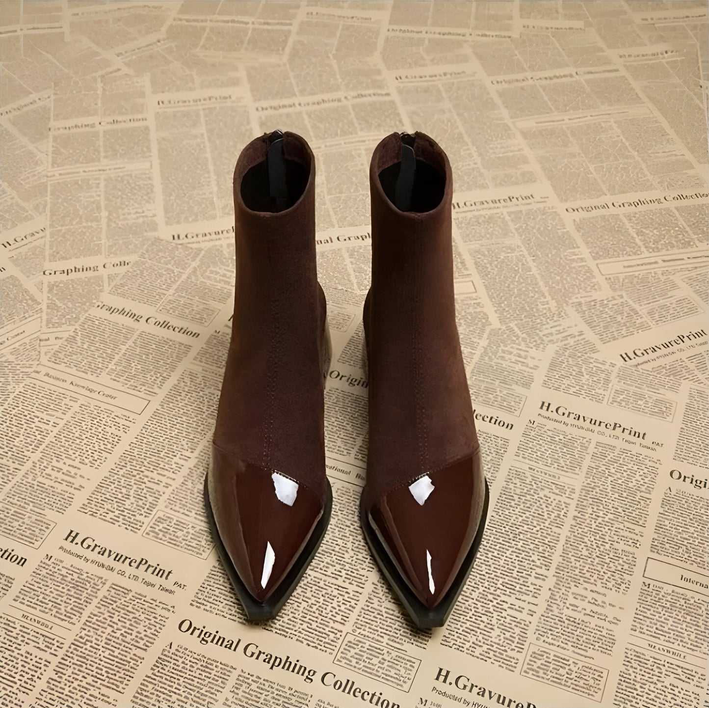 Gracia Bottines Femme – Boots Élégantes en Daim avec Détails Vernis & Talon Bloc Confortable