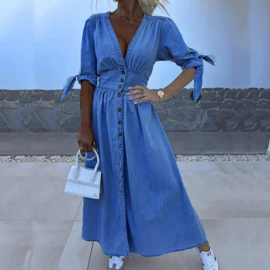Alessia Robe Longue Femme – Robe en Jean Élégante pour Printemps & Été au Style Décontracté