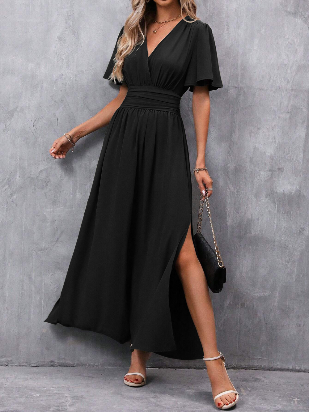 Eliza Long Dress for Women – Elegant Dress with Belt and Flowing Skirt for Luxury Occasions