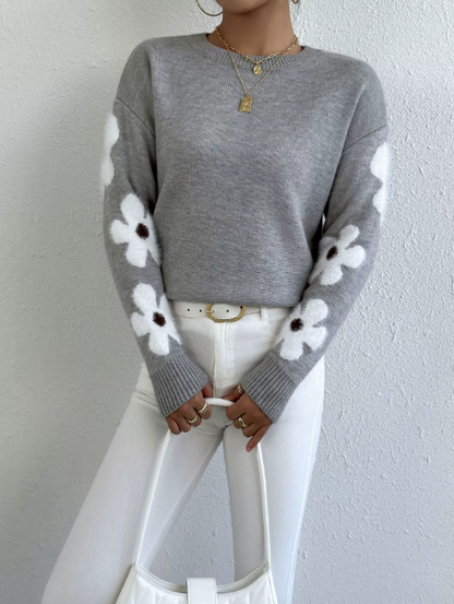 Aisha Pull Femme – Pull Tricoté à Motif Floral Élégant & Confortable pour la Saison