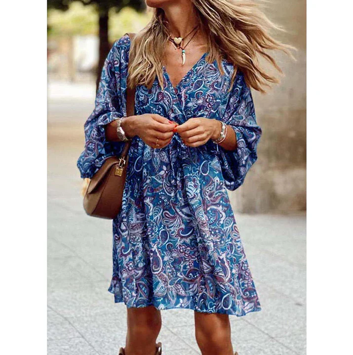 Blessy Bohemian Dress for Women – Long Fluid Dress with Light Sleeves & Casual Summer Style