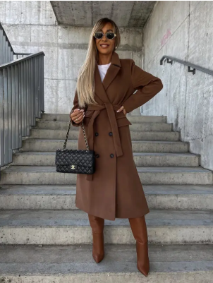 Talia Long Women's Coat – Elegant Winter Trench with Belt & Warm Lining