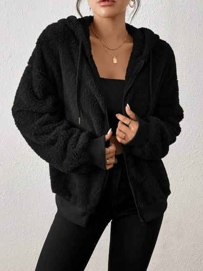 Adelyn Veste Femme – Cardigan Zippé à Capuche en Peluche Douce & Chaude pour Automne/Hiver