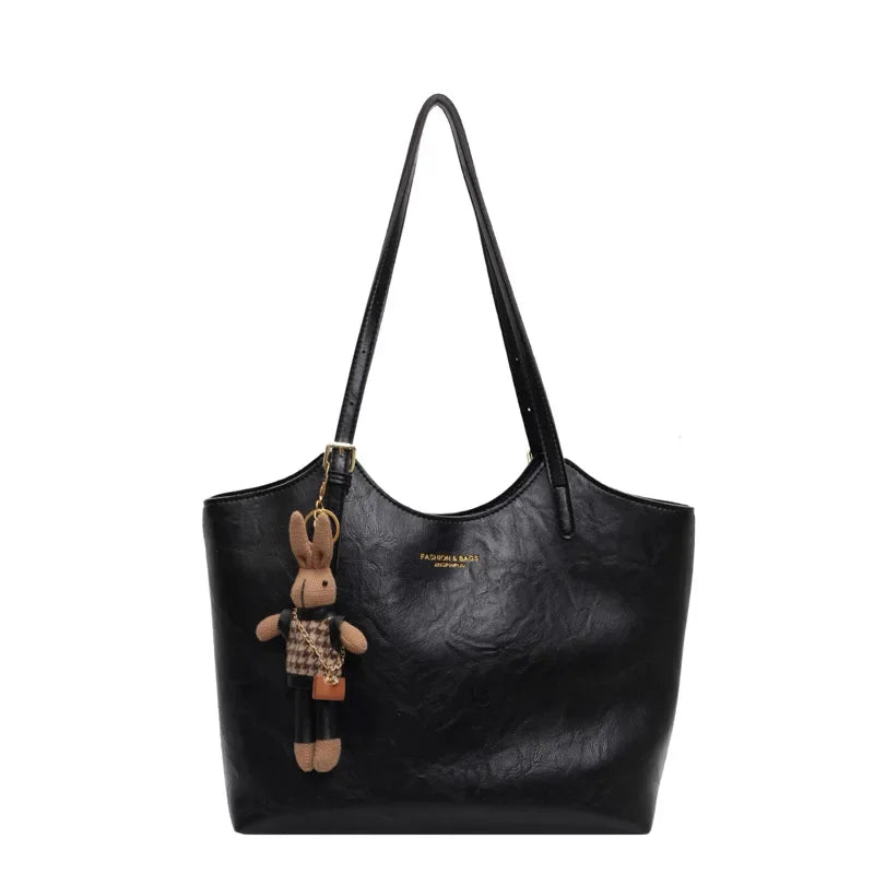 Emma Rustic Edge Tote – Spacious Vintage Vegan Leather Tote with Fancy Pendant