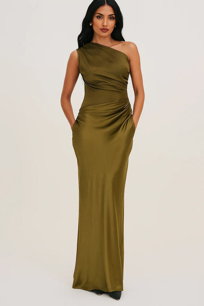 Clementine Robe Femme – Robe Longue Asymétrique en Satin Élégant pour Soirées & Événements