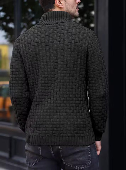 Aaron Pull Homme Col Montant – Maille Épaisse, Chaud & Élégant avec Boutons en Bois