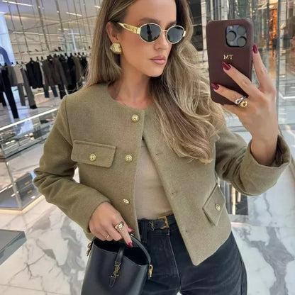 Maisy Manteau Femme – Manteau Classique Élégant avec Boutons Décoratifs Chic