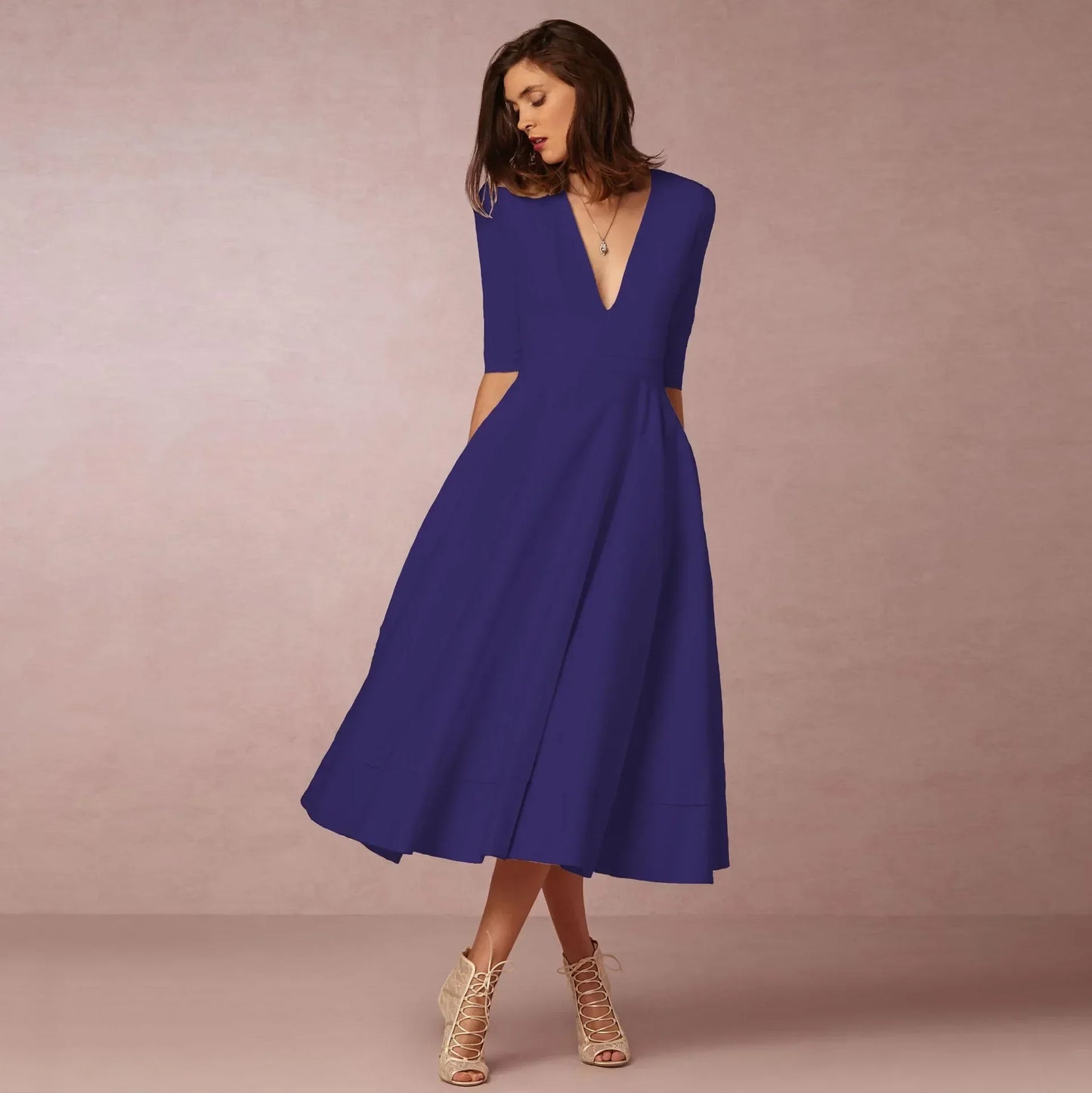 Ivoire Robe Midi Femme – Robe Cintrée en Coton avec Coupe Élégante