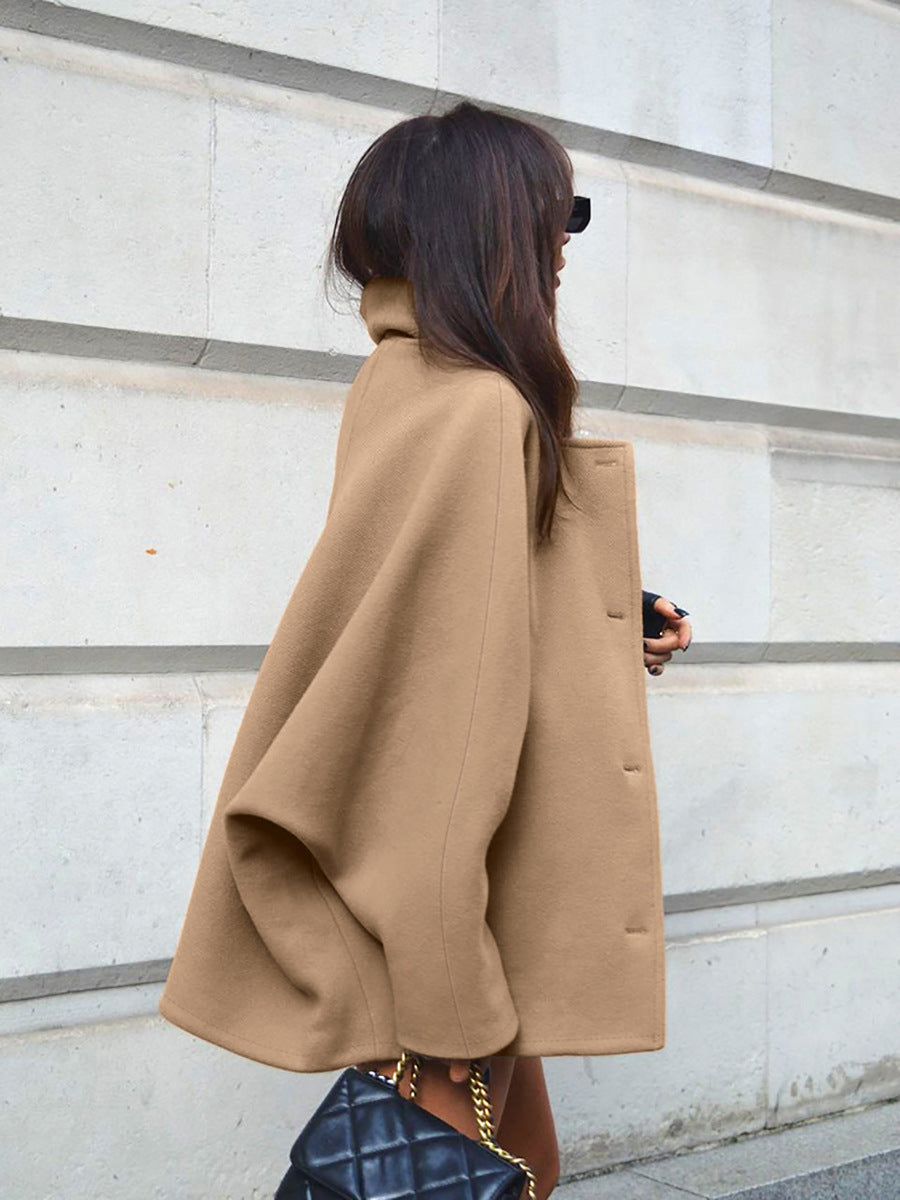 Genevieve Manteau Femme – Manteau Élégant en Laine Mélangée avec Manches Chauve-Souris & Col Revers