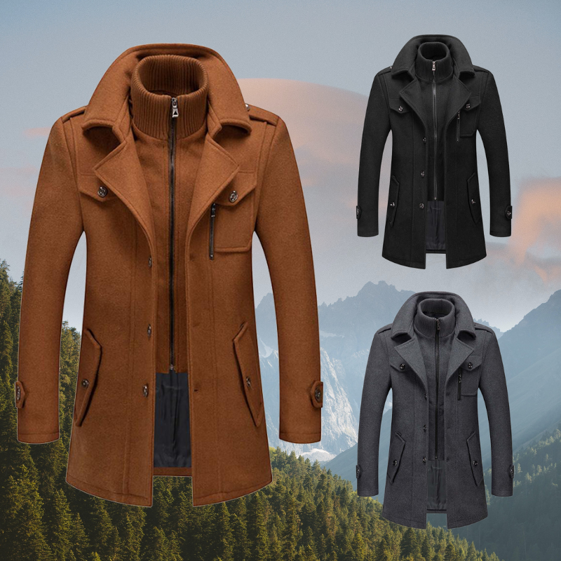 Daniel Long Wool Coat for Men – Elegant Buttoned Overcoat with Tailored Lapels