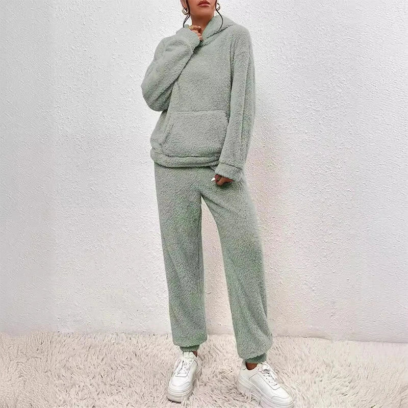 Women's winter pajama ensemble combining fleece warmth with casual comfort - green