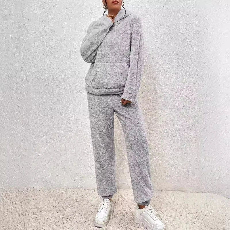 Women's winter pajama ensemble combining fleece warmth with casual comfort