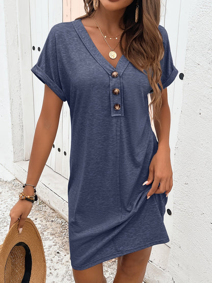 Solessa Robe Mi-Longue Femme – Robe d’Été Légère à Boutons & Coupe Fluide Élégante