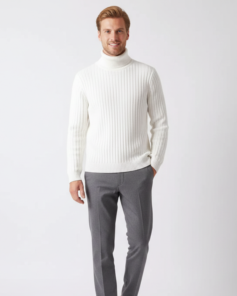 James Men's Roll Neck Sweater – Comfortable, Warm & Elegant Ribbed Knit