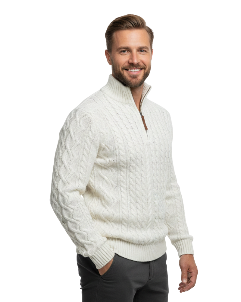 Vhong Men's Half-Zip Sweater – Warm Cable Knit, High Collar & Timeless Style