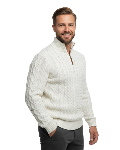 Vhong Men's Half-Zip Sweater – Warm Cable Knit, High Collar & Timeless Style