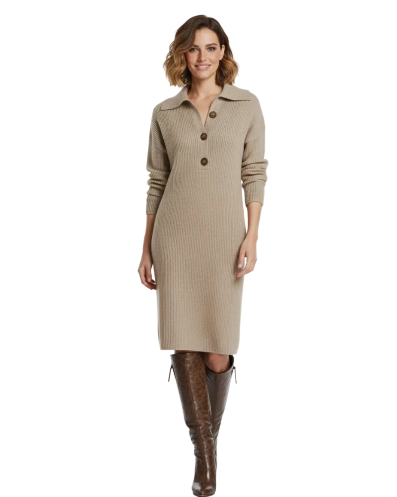 Desiree Midi Dress for Women – Comfortable Fit with Button Closure at the Collar for Elegant Everyday Style