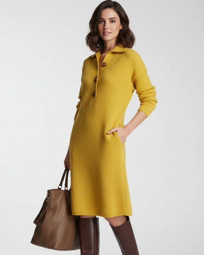 Desiree Midi Dress for Women – Comfortable Fit with Button Closure at the Collar for Elegant Everyday Style