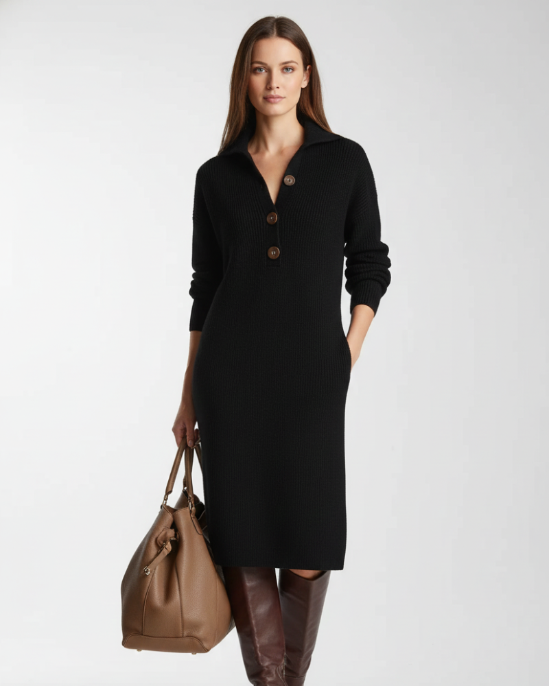 Desiree Midi Dress for Women – Comfortable Fit with Button Closure at the Collar for Elegant Everyday Style