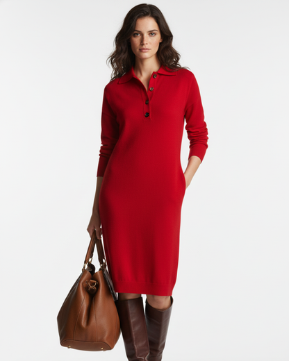Desiree Midi Dress for Women – Comfortable Fit with Button Closure at the Collar for Elegant Everyday Style