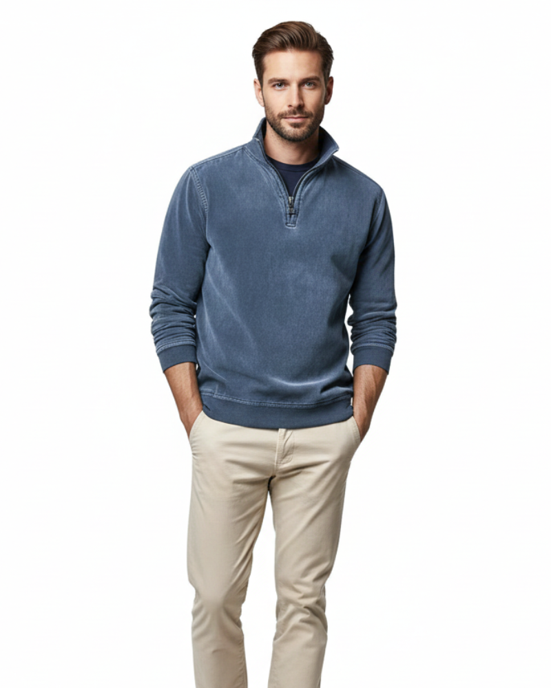 Luka Men's Fleece Pullover with Quarter Zip – Warm Regular Fit Casual for Autumn & Winter