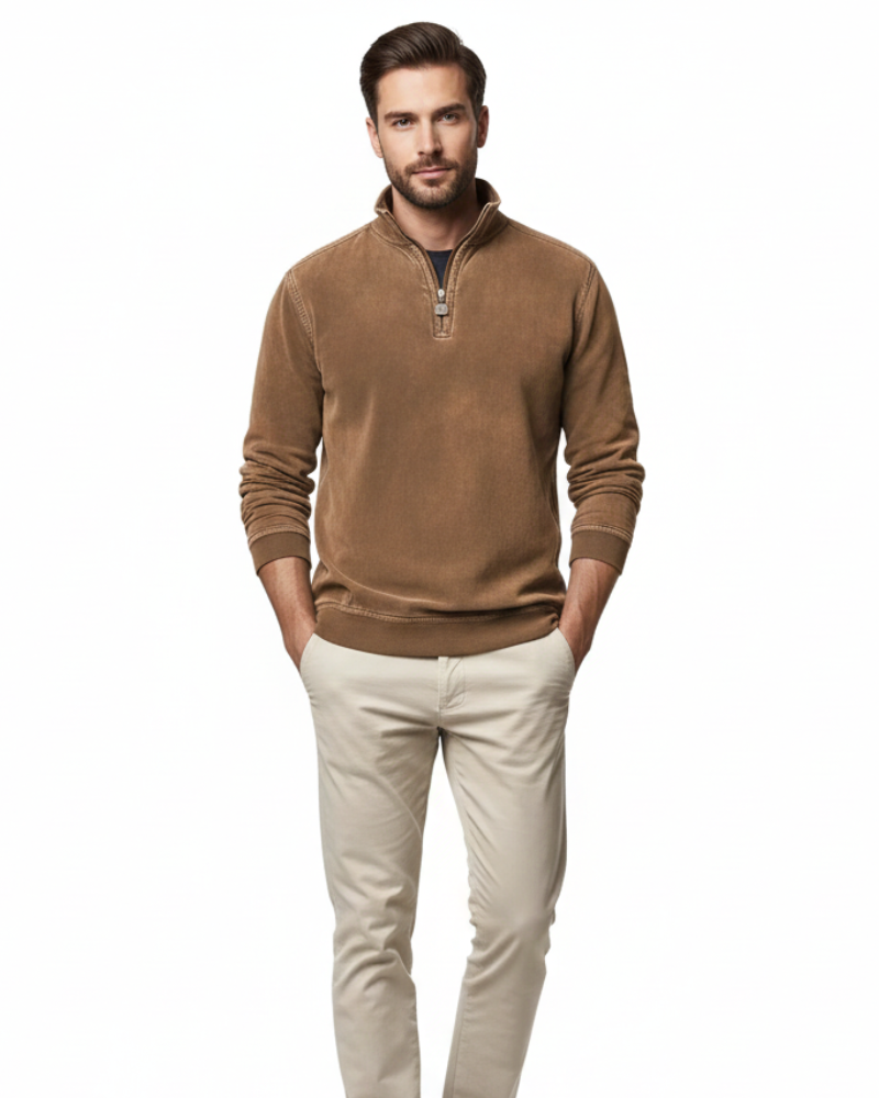 Luka Men's Fleece Pullover with Quarter Zip – Warm Regular Fit Casual for Autumn & Winter