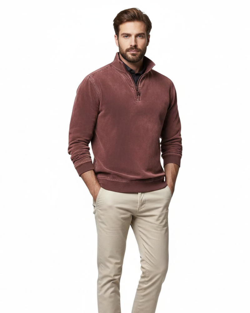 Luka Men's Fleece Pullover with Quarter Zip – Warm Regular Fit Casual for Autumn & Winter