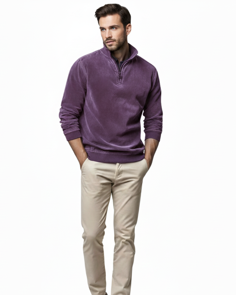 Luka Men's Fleece Pullover with Quarter Zip – Warm Regular Fit Casual for Autumn & Winter