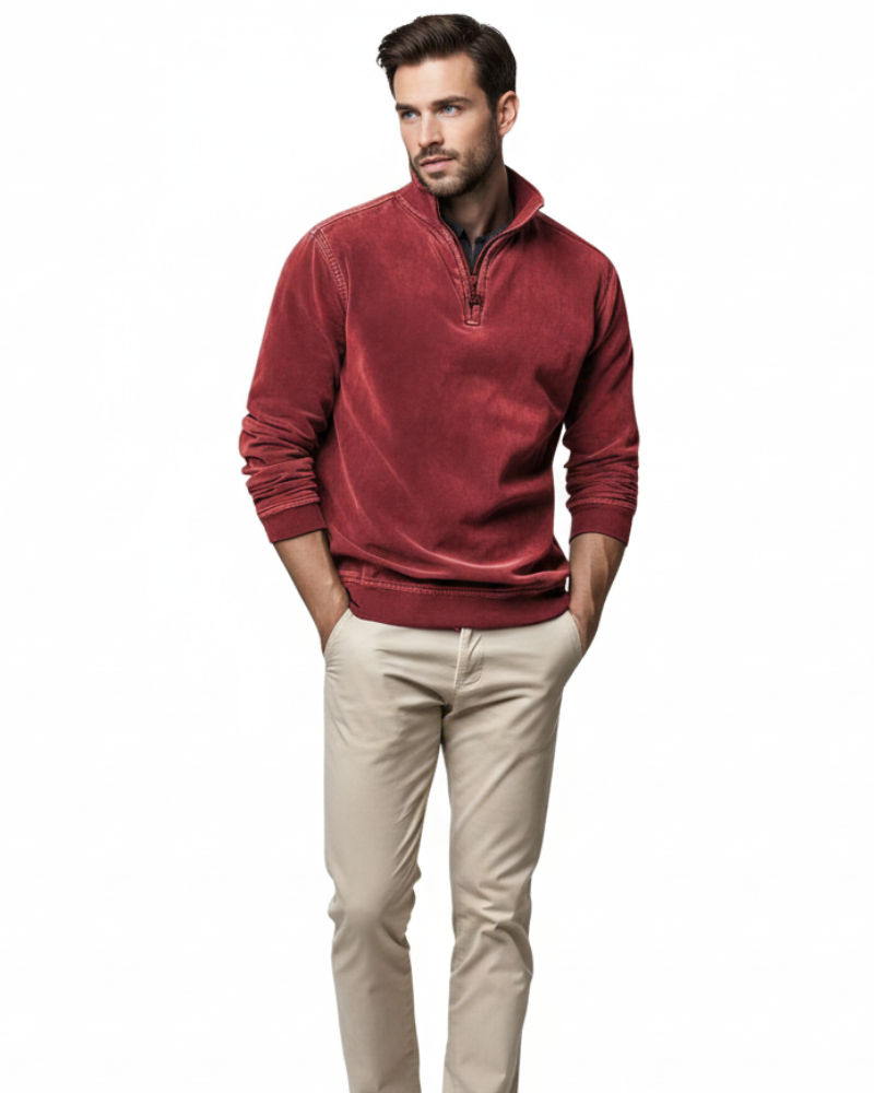 Luka Men's Fleece Pullover with Quarter Zip – Warm Regular Fit Casual for Autumn & Winter