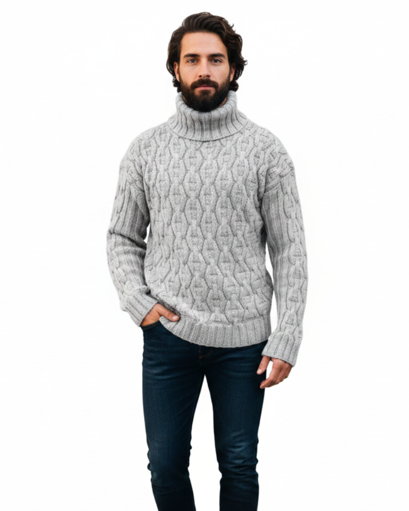 Kenzo Cortese Men's Cable Knit Sweater – Warm High Neck in Mixed Wool for Autumn & Winter