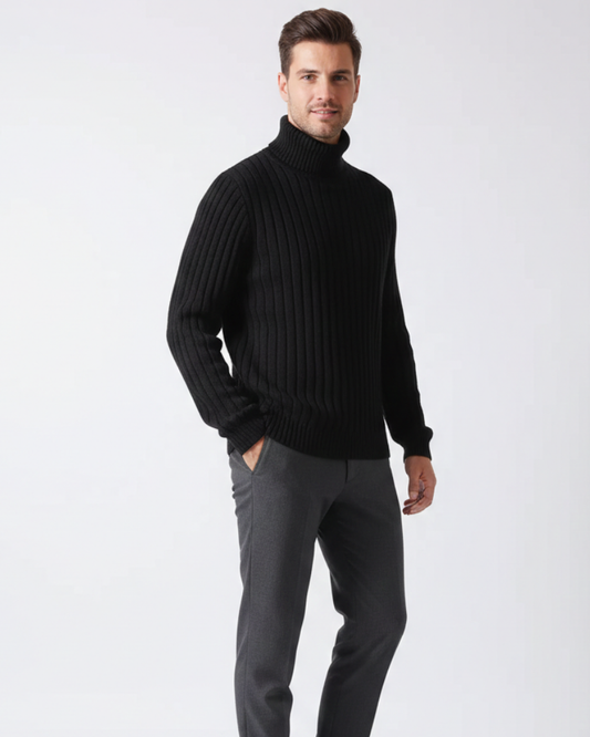 James Men's Roll Neck Sweater – Comfortable, Warm & Elegant Ribbed Knit