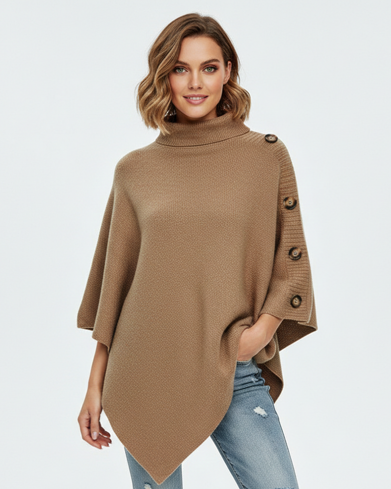 Elayne Women's Laine Poncho – Elegant Oversized Poncho with High Collar & Asymmetric Finish