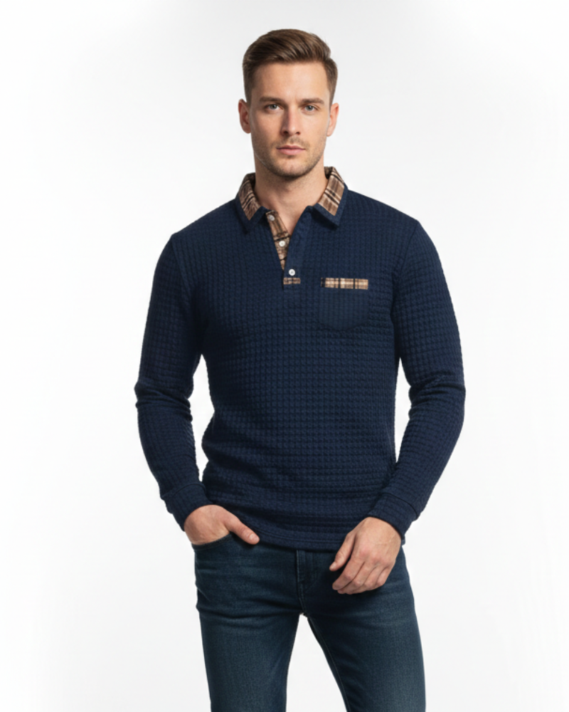 Julian Men's Checkered Polo – Elegant Breathable Cotton Polo with Classic Collar