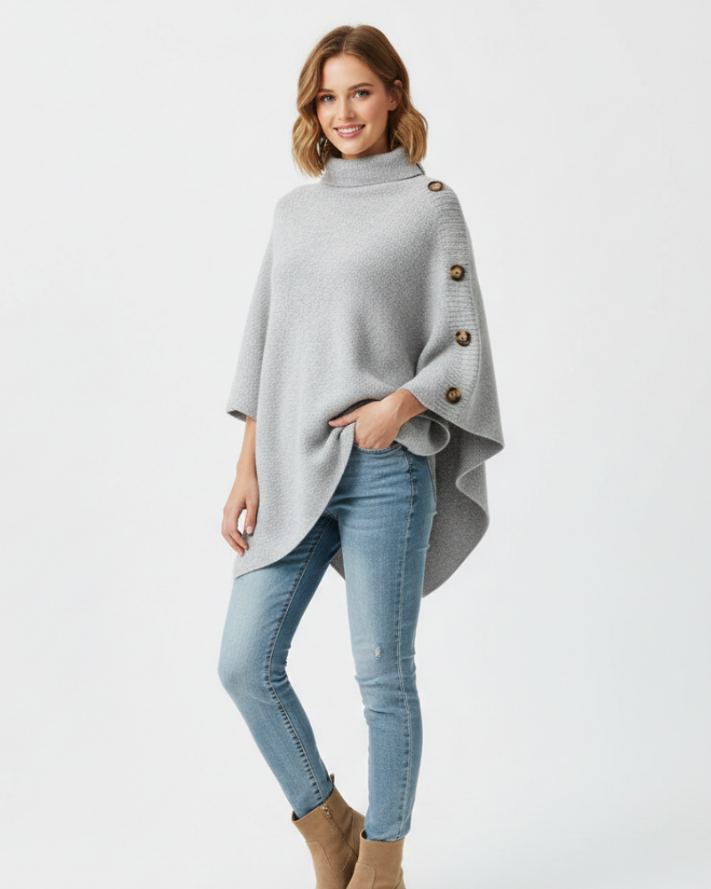 Elayne Women's Laine Poncho – Elegant Oversized Poncho with High Collar & Asymmetric Finish