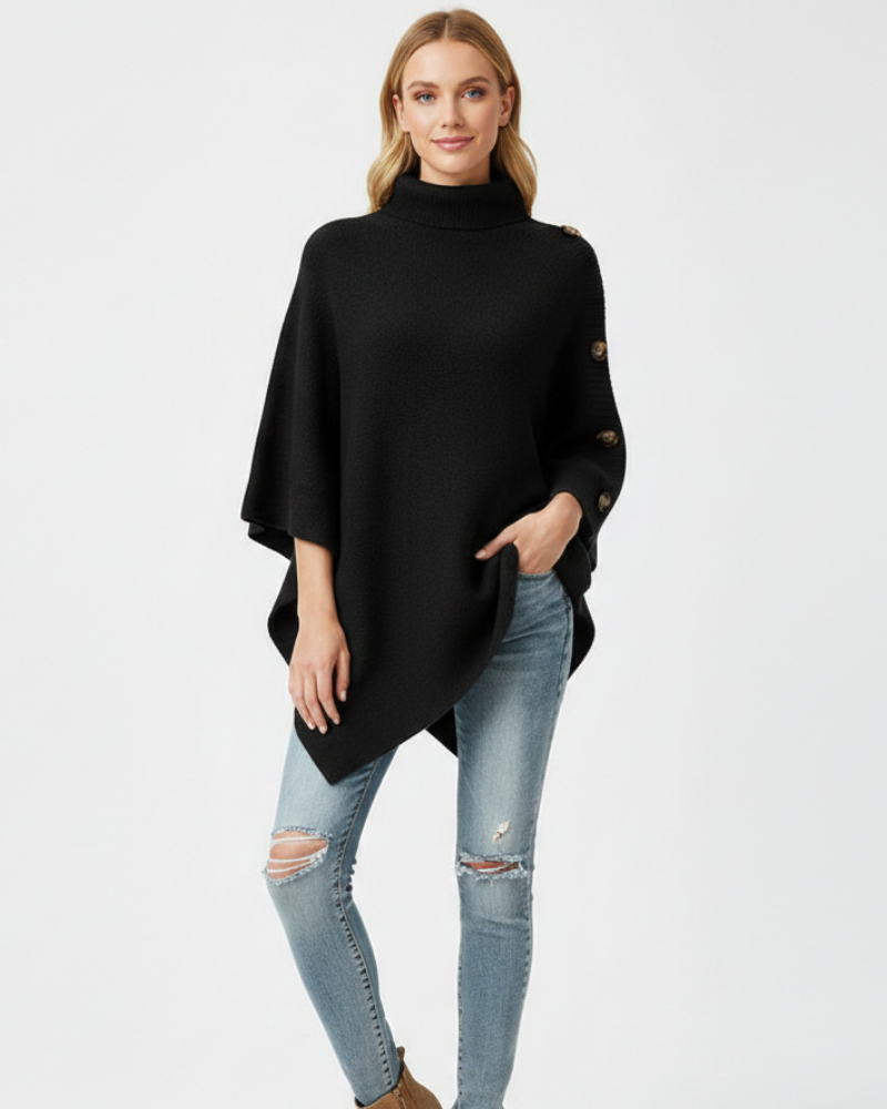 Elayne Women's Laine Poncho – Elegant Oversized Poncho with High Collar & Asymmetric Finish