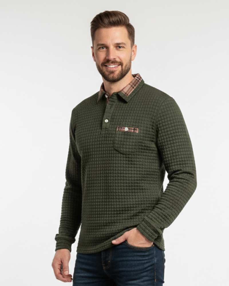 Julian Men's Checkered Polo – Elegant Breathable Cotton Polo with Classic Collar