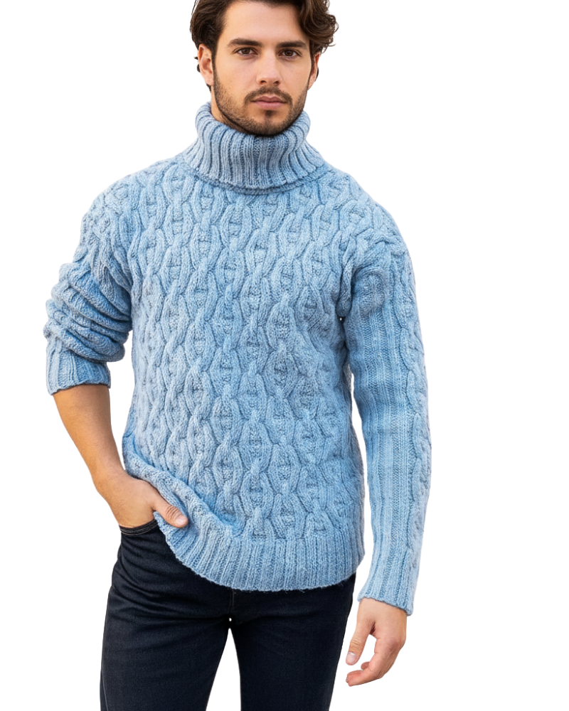 Kenzo Cortese Men's Cable Knit Sweater – Warm High Neck in Mixed Wool for Autumn & Winter