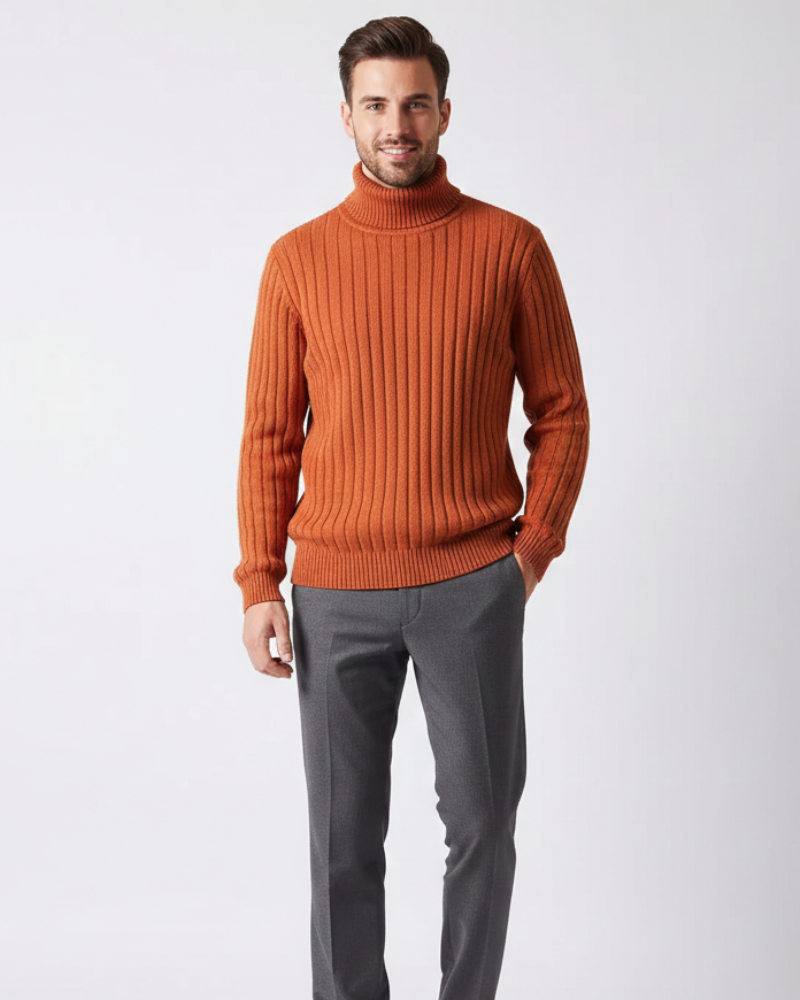 James Men's Roll Neck Sweater – Comfortable, Warm & Elegant Ribbed Knit