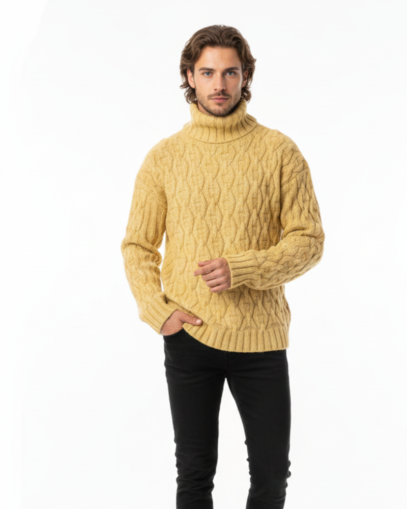 Kenzo Cortese Men's Cable Knit Sweater – Warm High Neck in Mixed Wool for Autumn & Winter