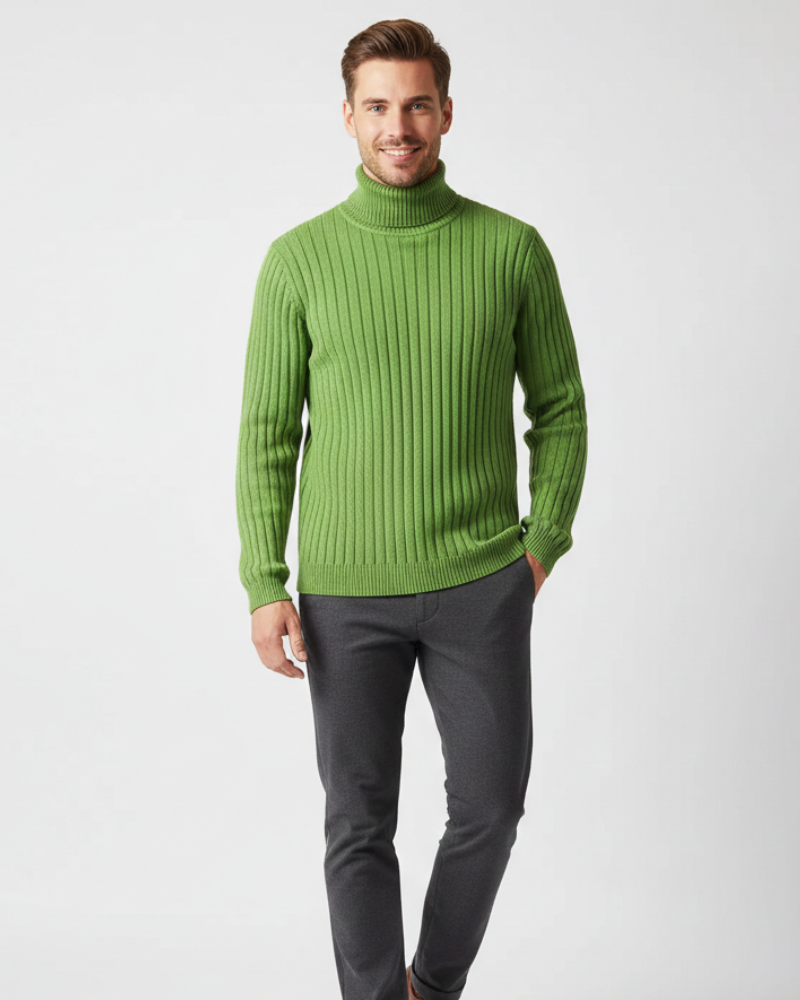 James Men's Roll Neck Sweater – Comfortable, Warm & Elegant Ribbed Knit